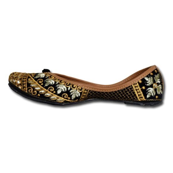 Women Black Gold-Toned Embroidered Mojaris - Image 3
