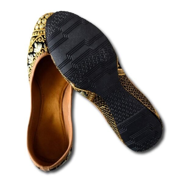 Women Black Gold-Toned Embroidered Mojaris - Image 6