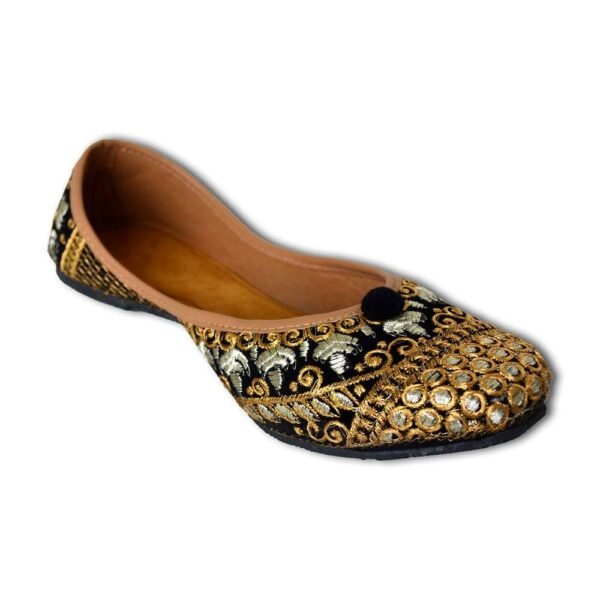 Women Black Gold-Toned Embroidered Mojaris - Image 2