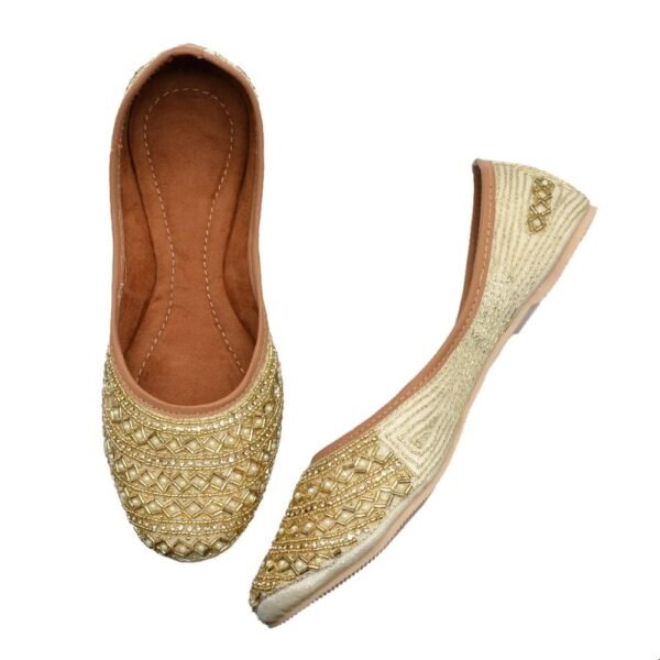 Women Cream Toned Embellished Handcrafted Mojaris