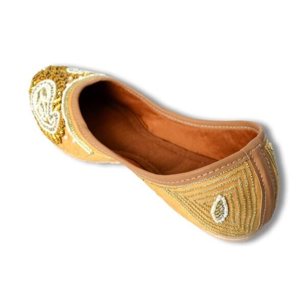 Women Gold Off-White Beaded Embellished Mojaris - Image 4