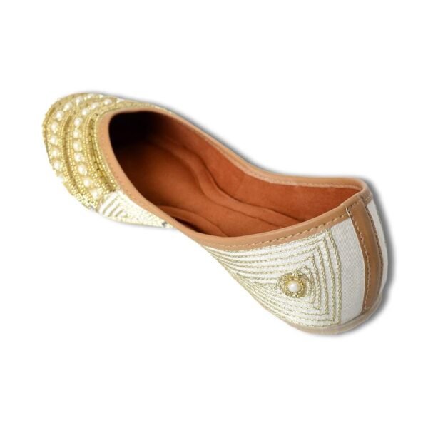 Women Gold White-Toned Embellished Mojaris - Image 3