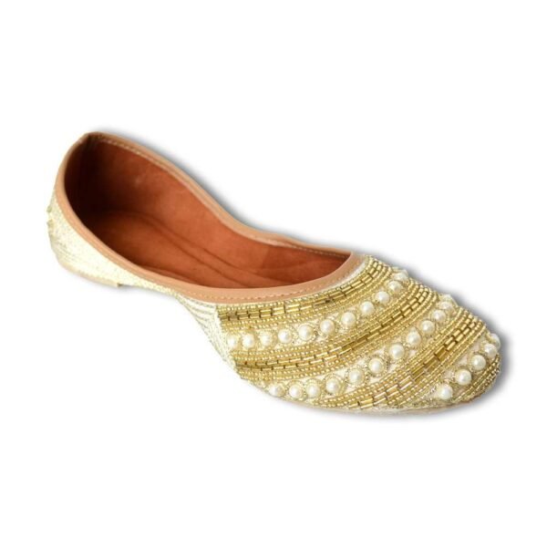 Women Gold White-Toned Embellished Mojaris