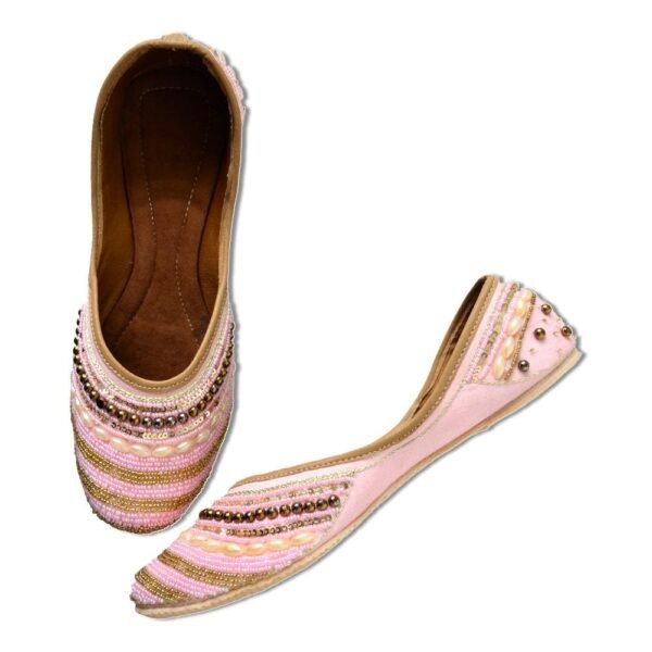Women Pink Gold-Beaded Embellished Mojaris