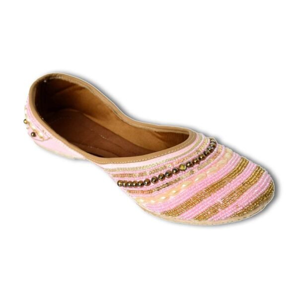 Women Pink Gold-Beaded Embellished Mojaris - Image 2