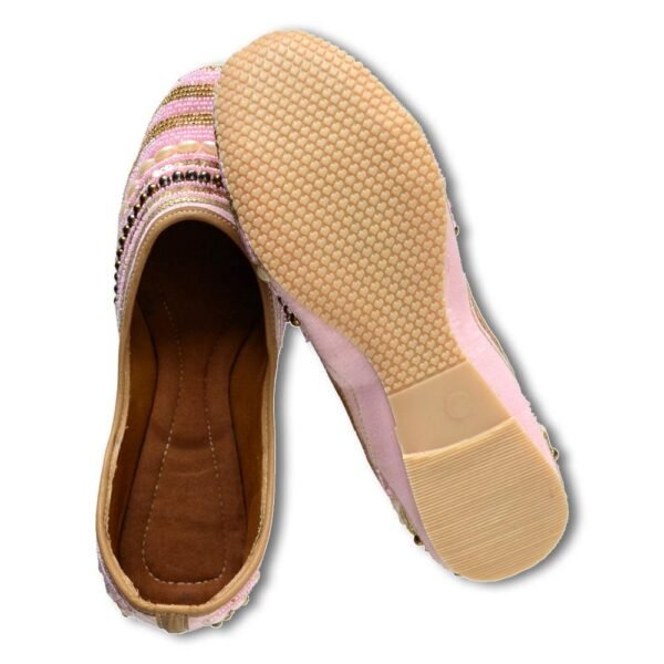 Women Pink Gold-Beaded Embellished Mojaris - Image 7