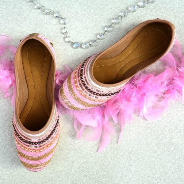 Women Pink Gold-Beaded Embellished Mojaris - Image 8