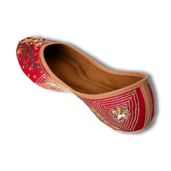 Women Red Gold-Toned Embellished Mojaris - Image 4