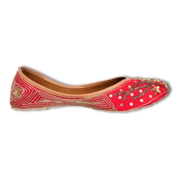 Women Red Gold-Toned Embellished Mojaris - Image 6