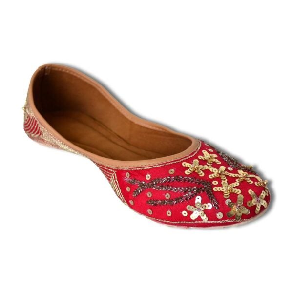 Women Red Gold-Toned Embellished Mojaris