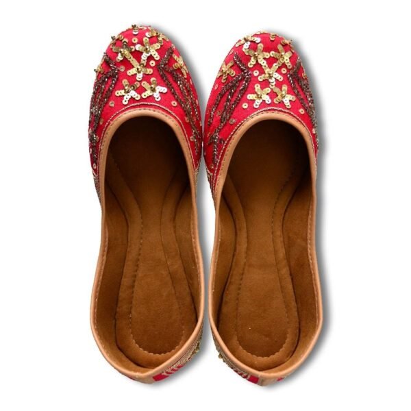 Women Red Gold-Toned Embellished Mojaris - Image 8